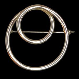Vintage 925 Sterling Silver Double Circle Swirl Design Brooch Pin 1.75"